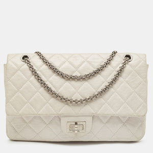 CHANEL White Quilted Aged Leather Reissue 2.55 Classic 227 Flap Bag